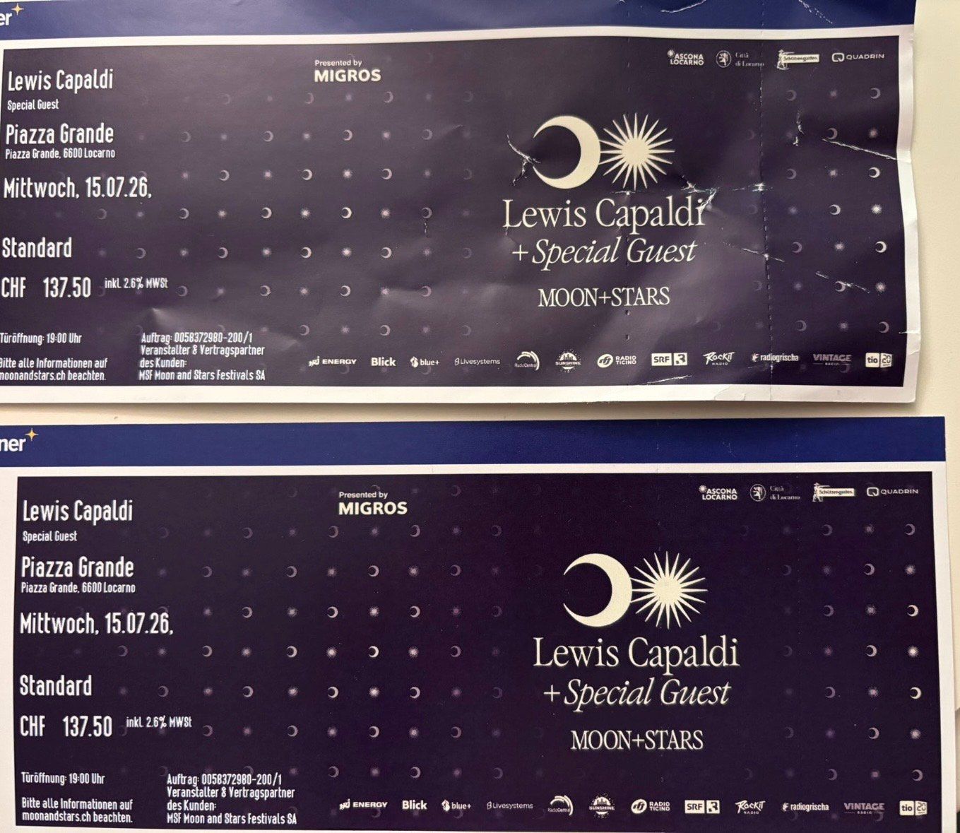 Biglietti: Lewis Capaldi Konzerttickets – Nuovo (secondo la descrizione) da Unterentfelden venduto da luc_5d8t