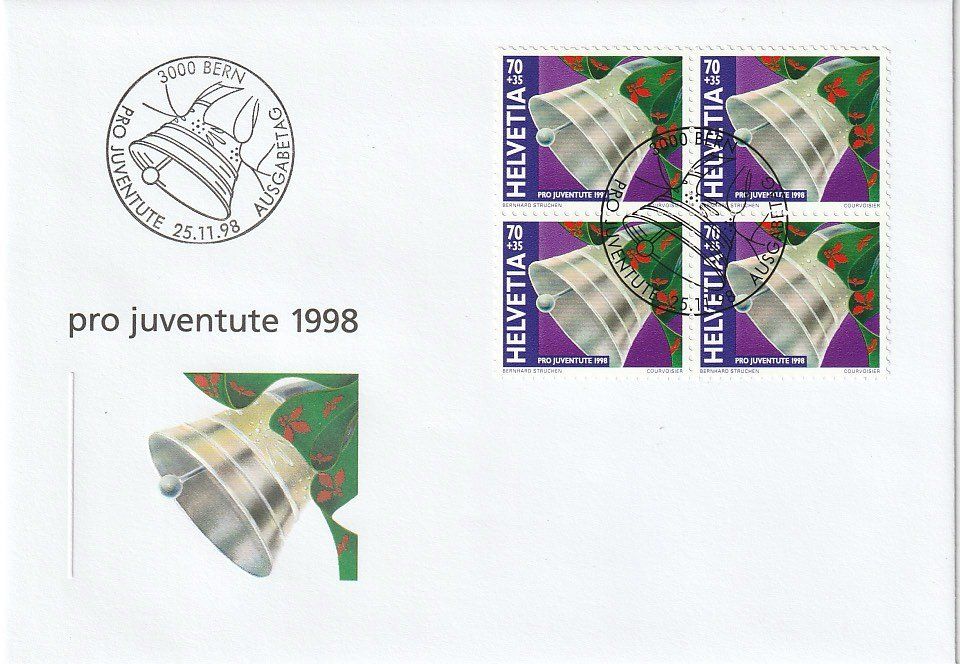 Alle Briefmarken: 4 FDC PJ-Viererblocksatz 1998, ab 1.- Fr. – Neu (gemäss Beschreibung) aus Zürich von 1BJM5 1