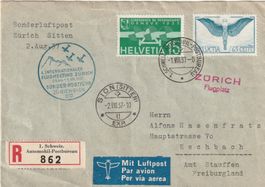 Flugpostbrief Zürich - Sitten 1937