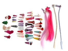 Grosses Haarspangen-Set Mädchen bunt Motive + Haarsträhnen