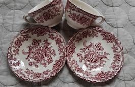 2x Vintage Teetassen Crown Ducal "Bristol" rot/rosa