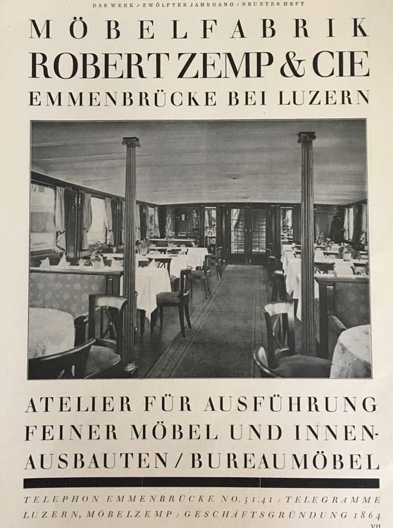Vintage Reklame, Möbelfabrik Robert Zemp, Emmenbrücke, 1925 Kaufen
