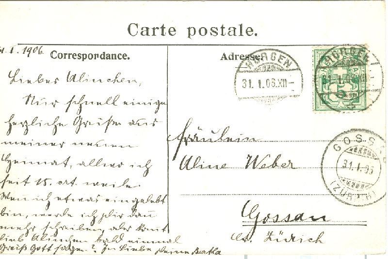 Ansichtskarten: Horgen - Töchterninstitut + 1906 – Gebraucht aus Emmenbrücke von teestube 1
