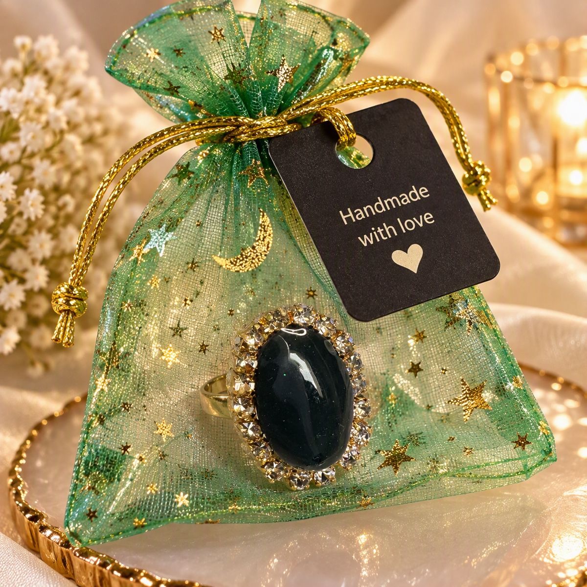 Anelli: Eleganter Statement-Ring mit dunkelgrünem Schmuckstein – Nuovo e nell'imballaggio originale da Murgenthal venduto da mah_vy9v