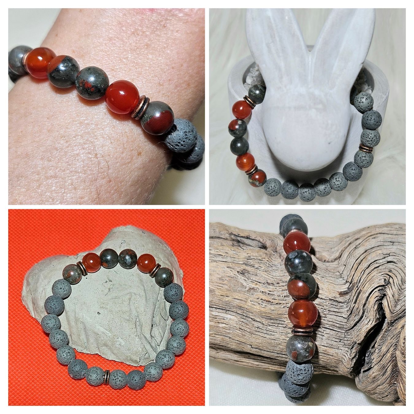 Bracciali & Braccialetti: grau-rote Lavastein Armk. - Spendenaktion – Nuovo (secondo la descrizione) da Unterkulm venduto da Nachtigall