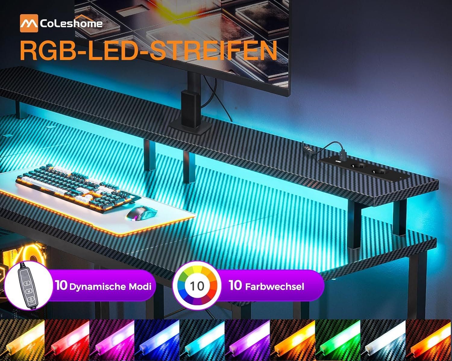 Schreibtische: Gaming Tisch LED USB Steckdose Monitorständer 120cm – Neu und originalverpackt aus Neuhausen von apo_zn9s 4