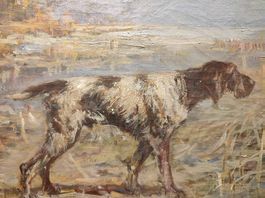Deutscher Drahthund auf der Jagd um 1910/1930 Impressionist