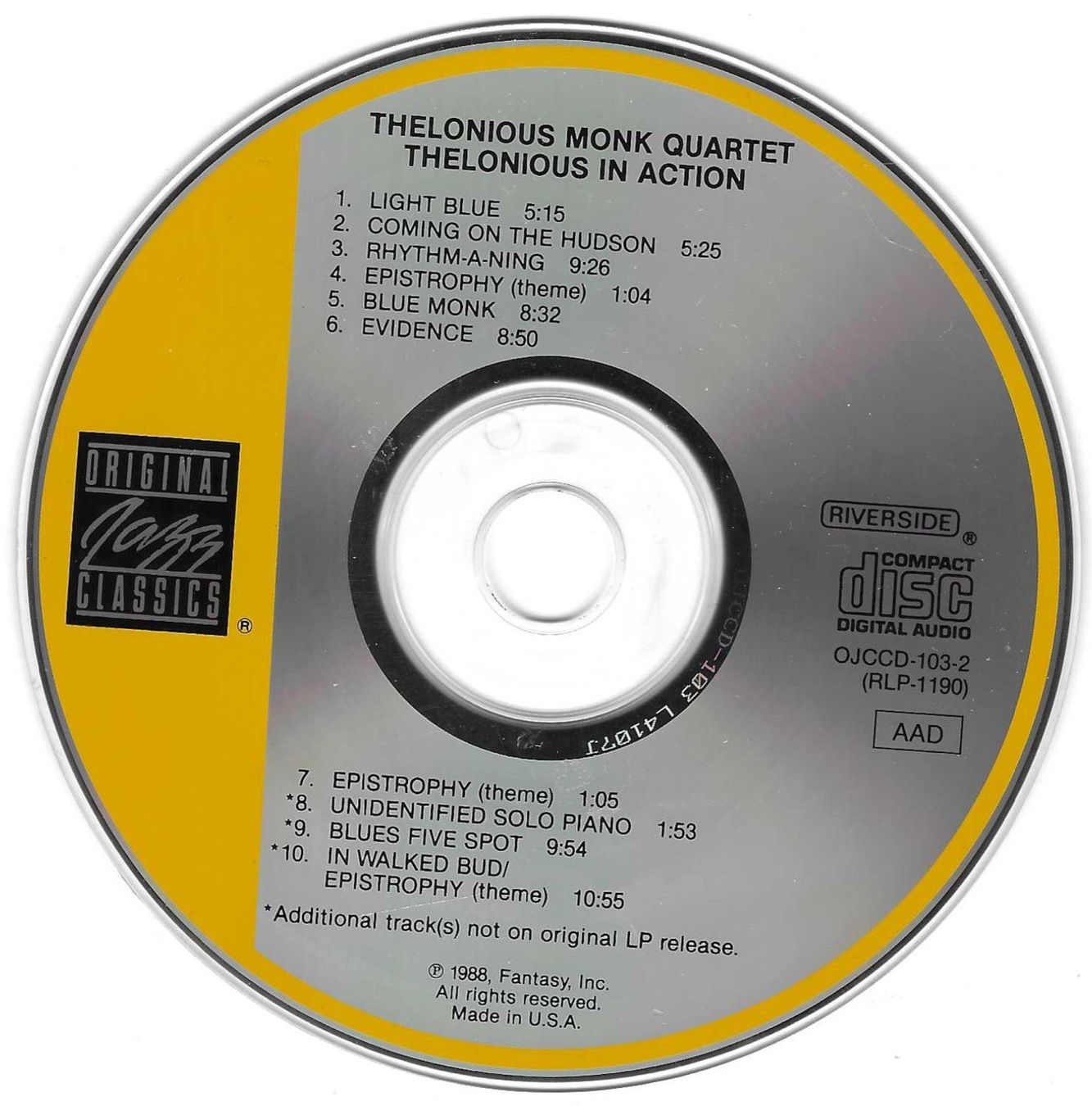 CDs: THELONIOUS MONK QUARTET  -  THELONIOUS IN ACTION – Gebraucht aus Bex von Giorgiob 2