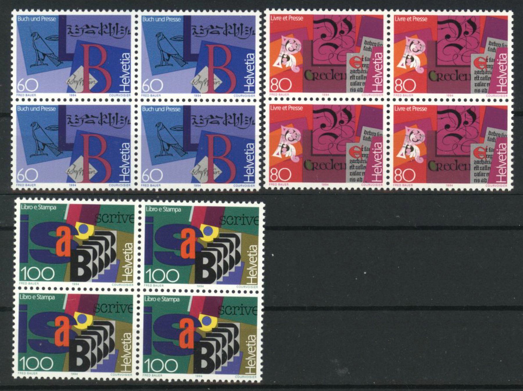 Tutti i francobolli: 1994, Sonderpostmarken III, Viererblöcke ** – Usato da Willisau venduto da Vollstempel