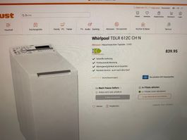 Neue Whirlpool TDLR 612C CH N 2 Jahr Garantie 539,-
