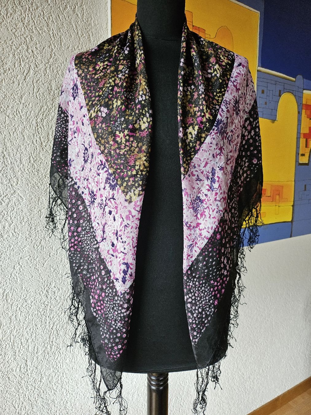 Foulards, Tücher & Schals: Boho Foulard 101 × 101 cm – Blumenmuster & Fransen 5000 – Gebraucht aus Vinelz von sonnenmond77 6