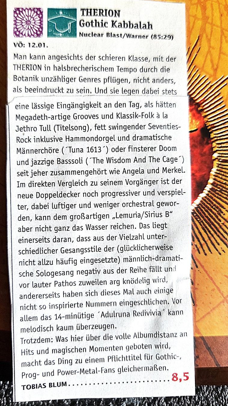 CD: THERION - Gothic Kabbala - Digipack, Doppel-Album – Nuovo (secondo la descrizione) da Biberist venduto da Beaver58 6