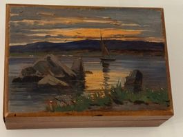 Antike Holzkästchen Handgemalt mit Geheimfach, Rarität!!!
