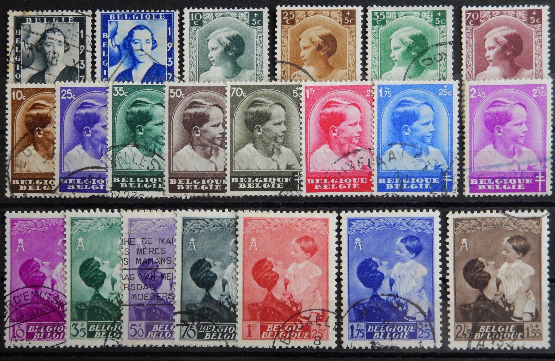 Tutti i francobolli: Belgien ex. Kat. 434-461 gest. 1936/37 – Usato da Zürich venduto da Muehlekauf