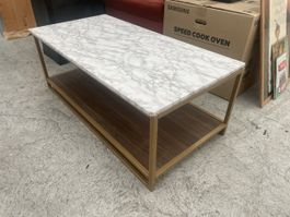 Moderner Couchtisch Marmoroptik Weiss Gold Holzablage 48 Zei