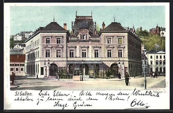 Cartoline postali: St. Gallen, Strassenpartie mit Denkmal – Usato da Berlin venduto da bartko-reher