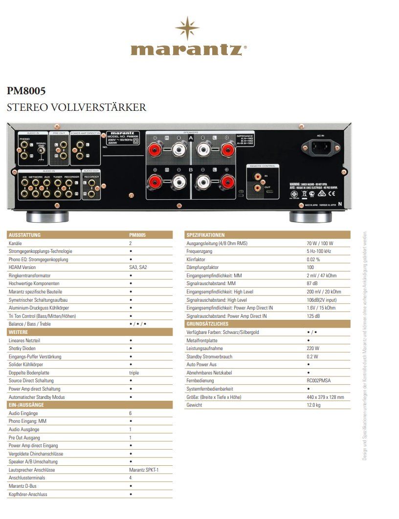 Marantz Amplificatori: MARANTZ PM 8005 Verstärker – Usato da Küttigen venduto da FuturePlanet 6