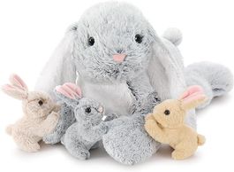 MorisMos Kuschelhase XXL, 60cm mit drei süssen Babys fluffy