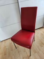 Echtleder Esszimmerstühle rot mit Edelstahlgestell