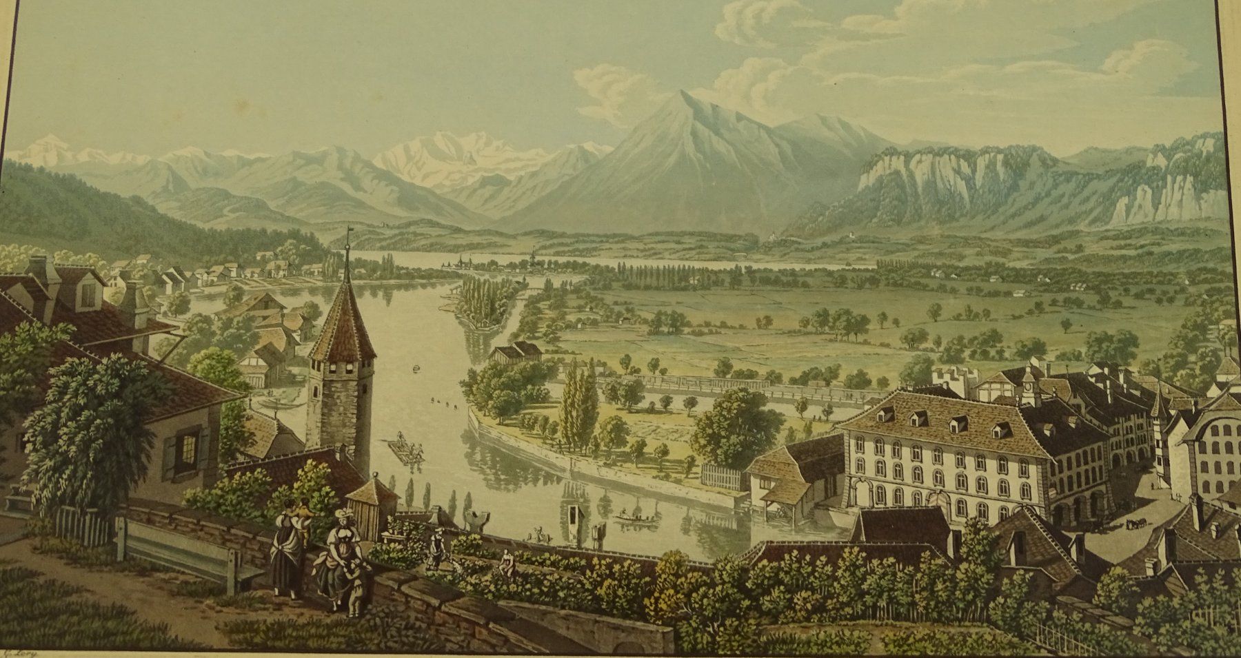 Incisioni: THUN, ALTKOLORIERTE AQUATINTA UM 1830 – Usato da Grüningen venduto da Kartensammler 2