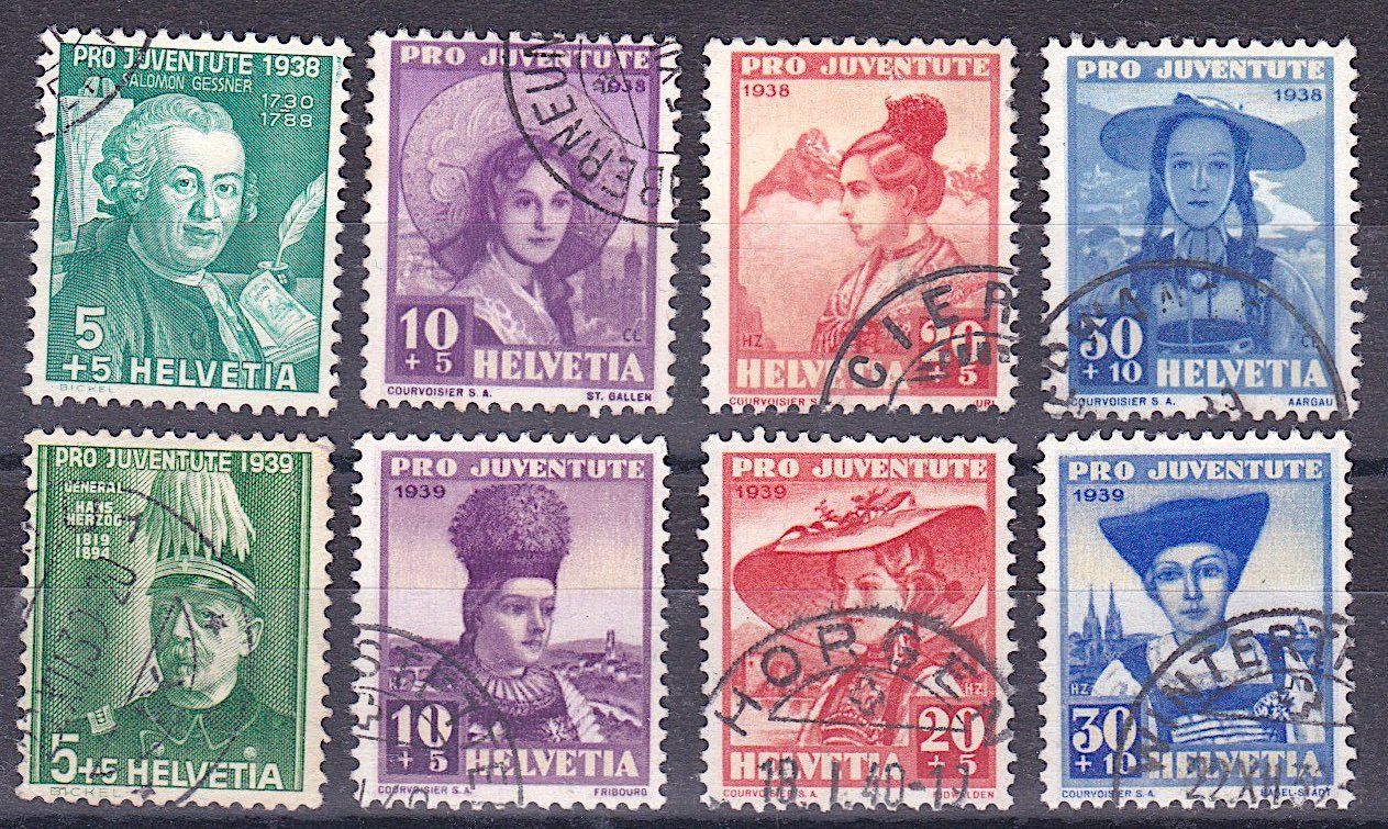 Tutti i francobolli: PJ 1938 und 1939, gest., Kat. 35.- – Usato da Richterswil venduto da Dyaris2025