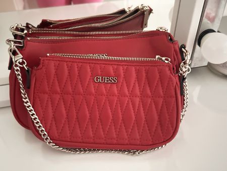 Guess Red Shoulder Bag with Silver Chain - Stylish!