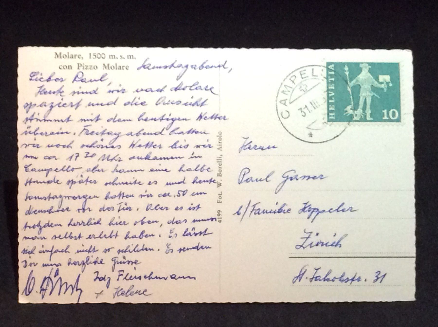 Cartoline postali: Molare, 1500 m. ü. M. con Pizzo Molare – Usato da Widnau venduto da Brusi9 1