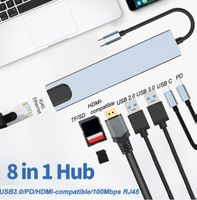USB C Hub 8 in 1, 4K HDMI, RJ45 SD/TF Karte