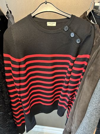 Pull Saint Laurent rayé noir et rouge, taille XS, laine
