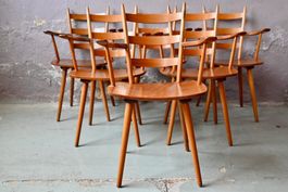 Lot série set de 4 Fauteuils Hiller en bois scandinave
