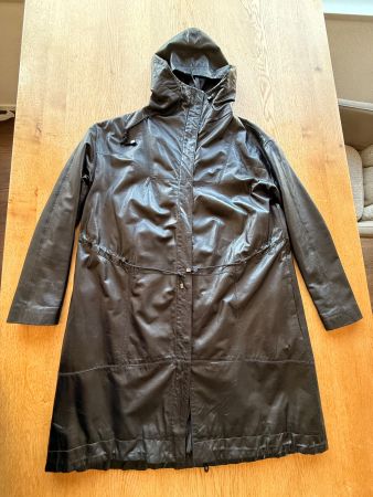 Leder Parka mit Kapuze schwarz gebraucht guter Zustand