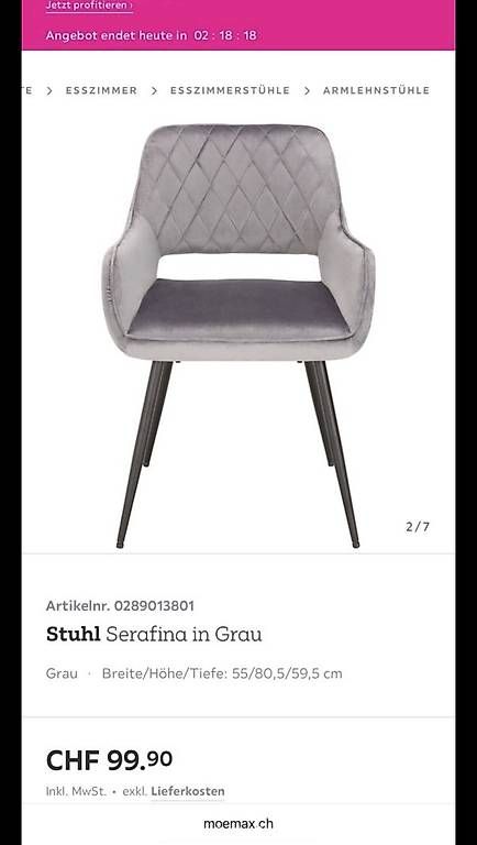 Chaises: 4 Esszimmerstühle Grau mömax – D'occasion à Wetzikon ZH par chi_2lrk