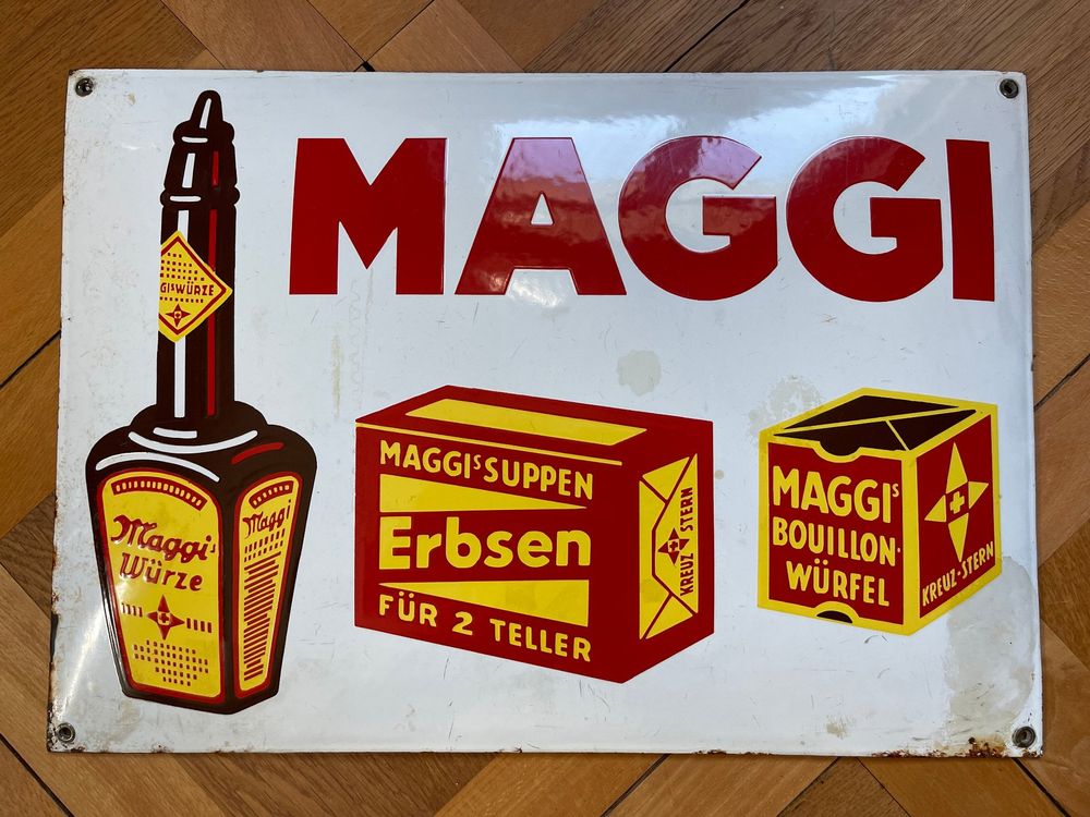Ancienne Plaque émaillée Publicitaire Maggi Arome - Émaillerie ED. Jean