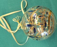 Glas Weihnachtskugel Gold & Blau Handarbeit Vintage