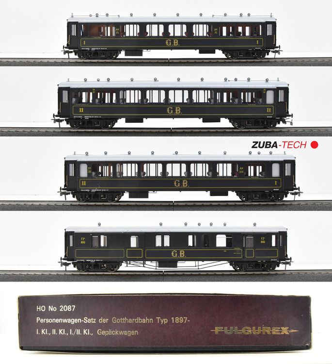 4 Voitures Fulgurex 2087 Gothardbahn Typ 1897 – époque I, Laiton, Voie Normale (neuf)