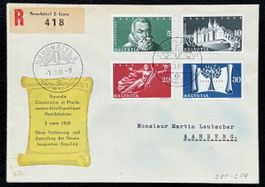 R-Brief FDC 1948 Komplettsatz 100 J. Republik Neuenburg