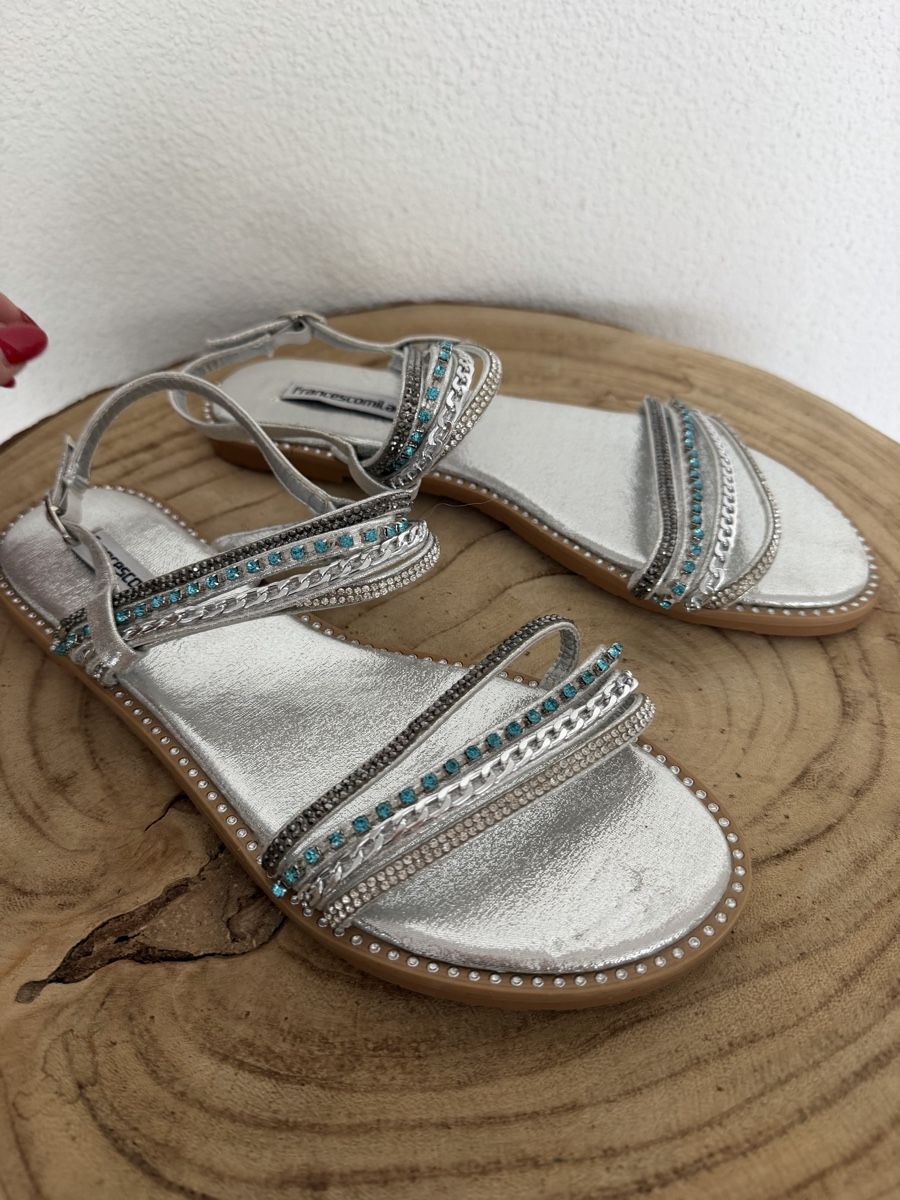 Damenschuhe: Francescomilano Sandalen Silber mit Strass Gr. 39 – Neu (gemäss Beschreibung) aus Hägglingen von Raff_Ella