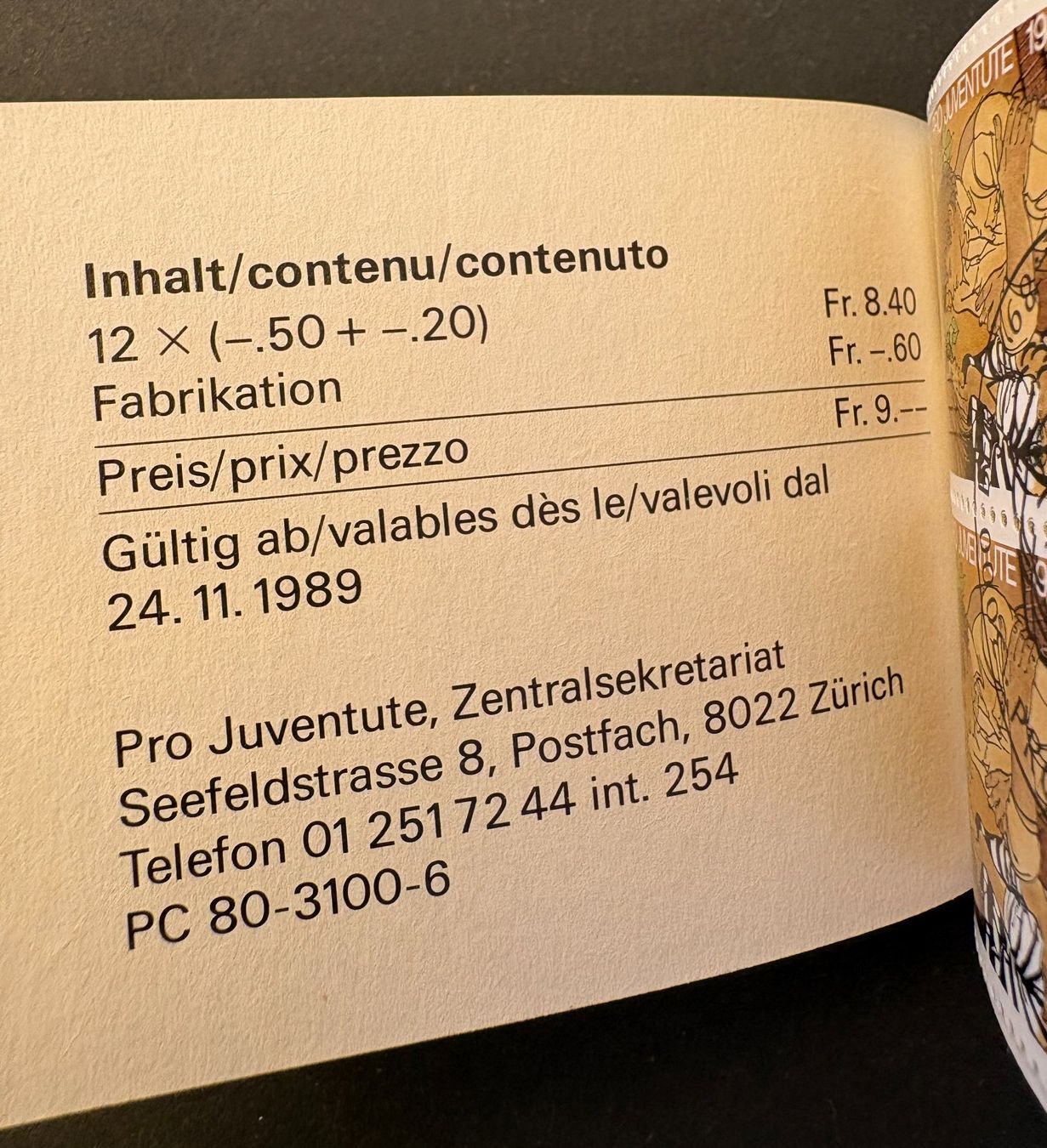 Tutti i francobolli: PRO JUVENTUTE 1989 – Usato da Ostermundigen venduto da Heavenmaus75 2