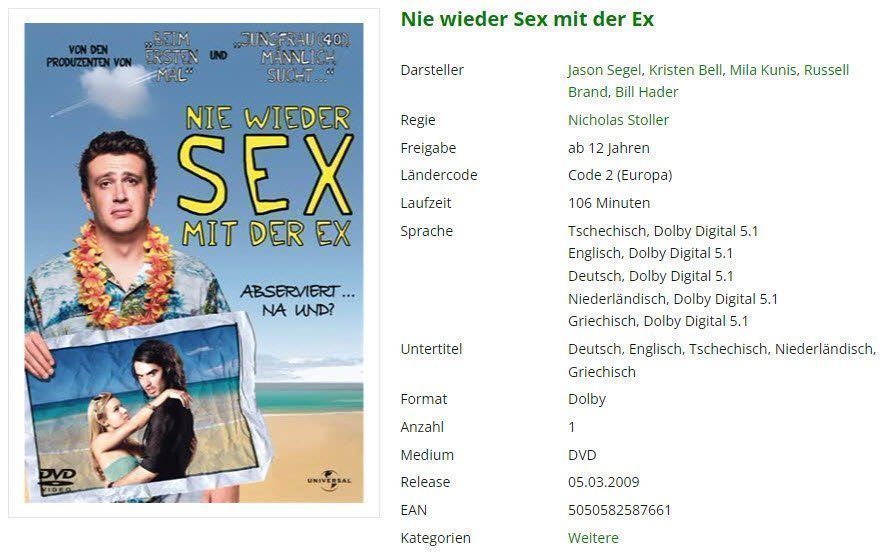 Nie Wieder Sex Mit Der Ex Dvd Kaufen Auf Ricardo 1880