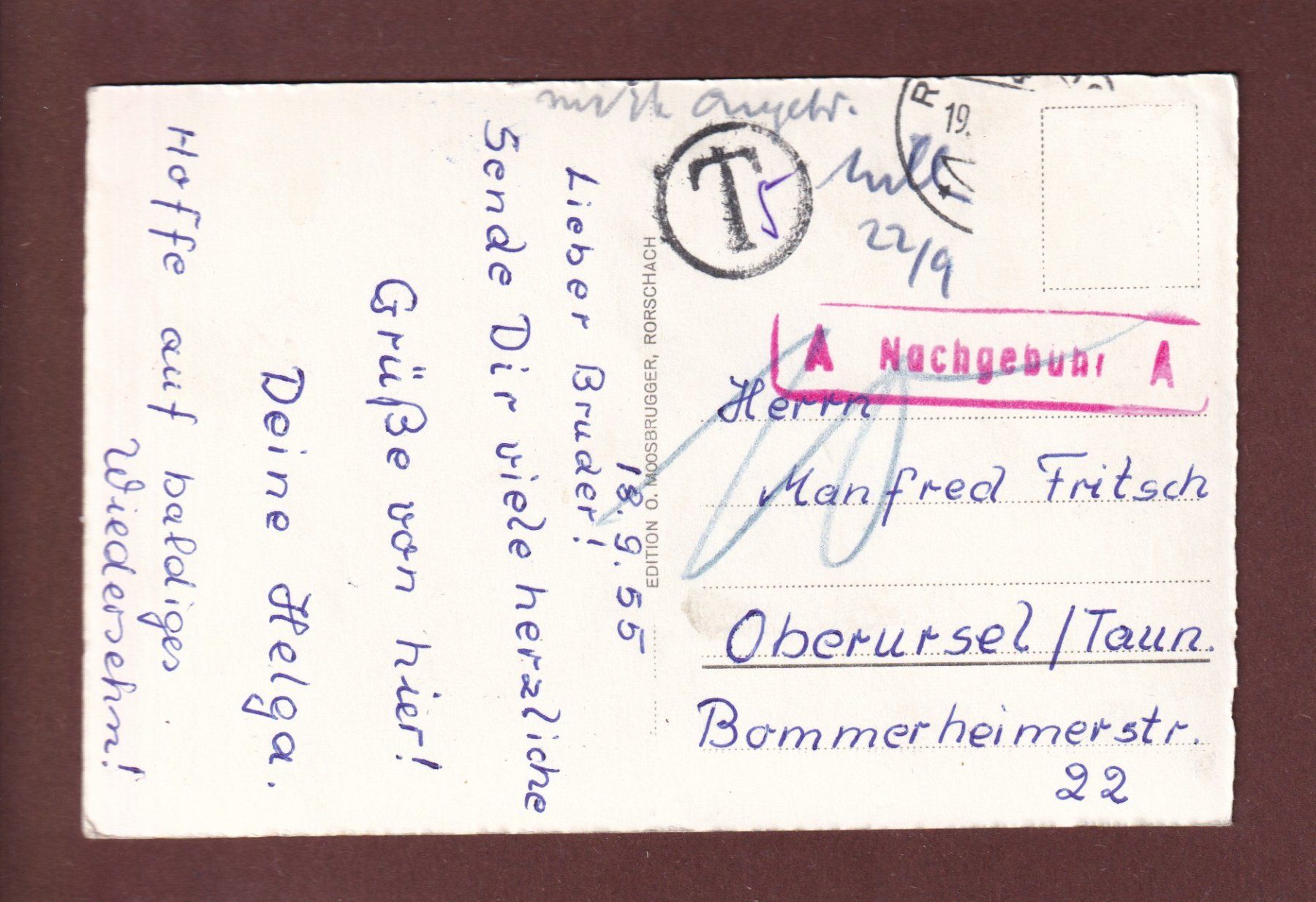 Cartoline postali: RORSCHACH - Blick auf Horn - 1955 – Usato da Pully venduto da nicecards 1