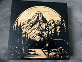 Wandbild Hirsch Berg Wald