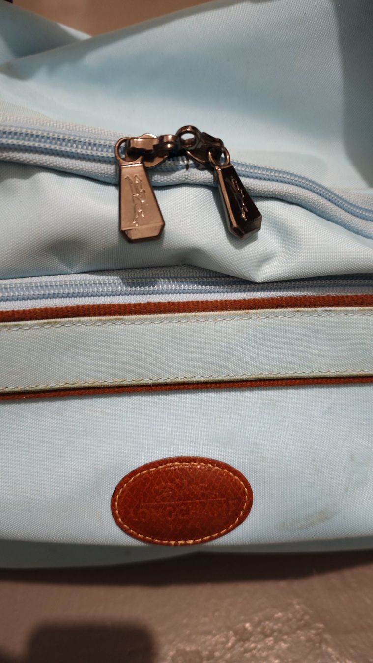 Longchamp Valigie: Longchamp Le Pliage Reisetasche mit Rollen, hellblau – Usato da Zürich venduto da Kybele25 2