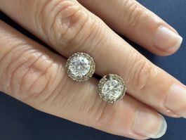 Boucles d’oreilles puces – grands zircons & halo de zircons