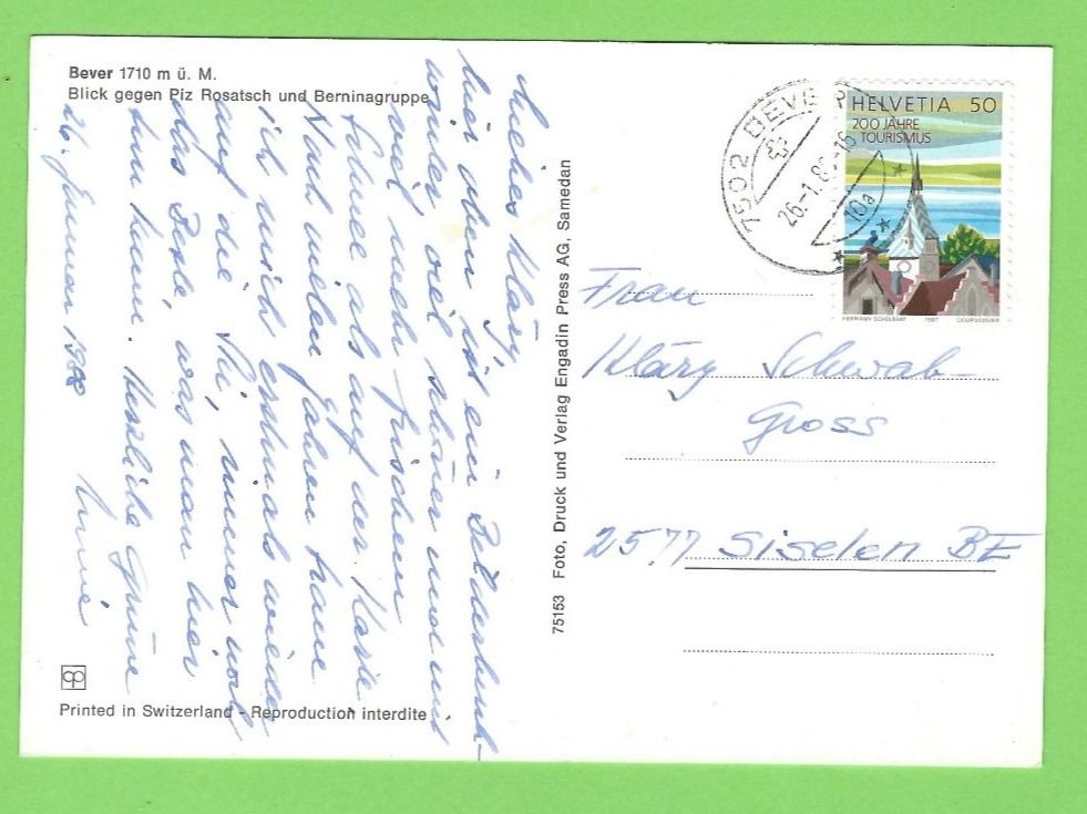 Cartoline postali: Bever – Usato da Zürich venduto da t24_de 1
