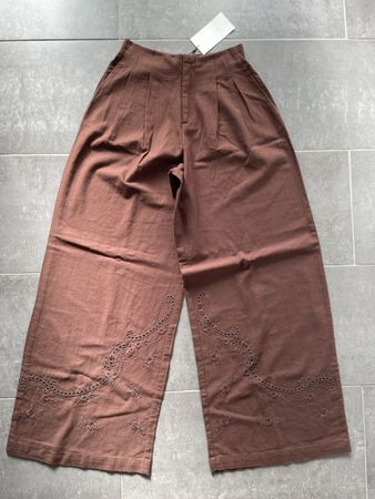 Pantalon Zara marron taille XS avec broderies NEUF