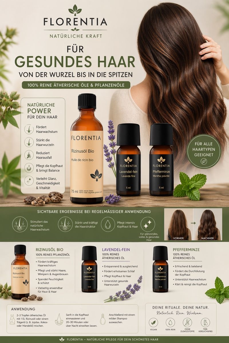 Ätherische Öle: Florentia  Öl Set - Lavendel & Rizinus & Pfefferminz – Neu und originalverpackt aus Olten von Duft-Atelier-Schweiz