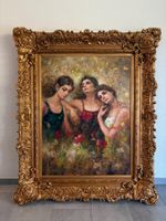 114x139/ DENBER/ Öl Gemälde Frauen im Blumenfeld Goldfolie