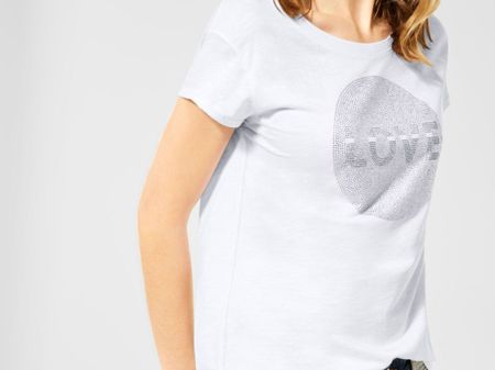 Street One T-Shirt Strass Steinchen weiss kurzarm 44 46 L XL