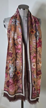 Manor Schal Foulard floral braun beige rosé Lilien Viscose
