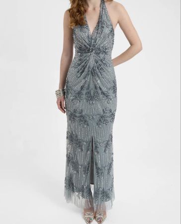 Sequin halter formal wedding guest evening dress